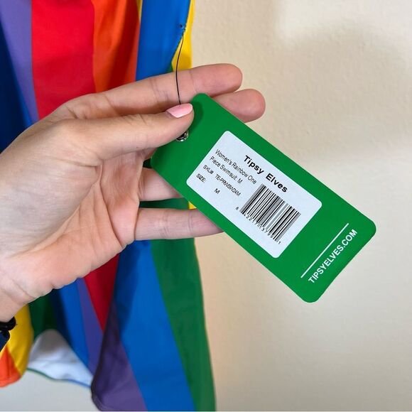 ✨ Tipsy Elves Rainbow One Piece Swim Suit Halter Women’s Medium - Picture 7 of 10